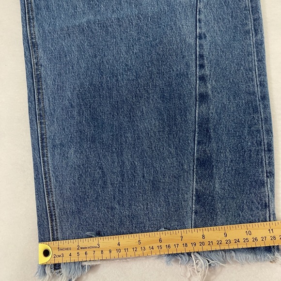 BAYEAS Frayed Hems Drop Crotch Barrel Jeans 31 Distressed Wide Leg Blue Denim - Picture 10 of 10